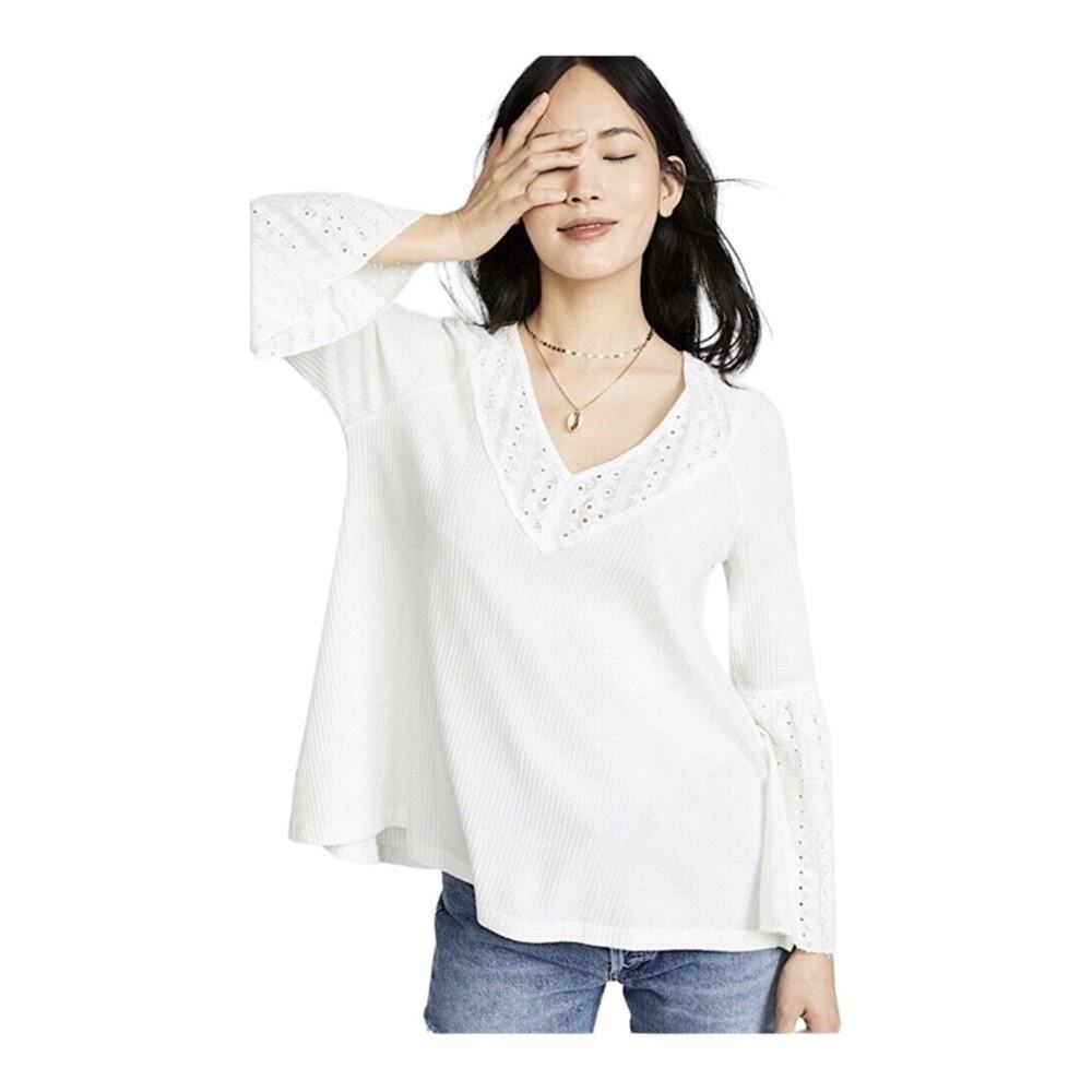 Free People Parisian Nights Lace Bell Sleeve Top